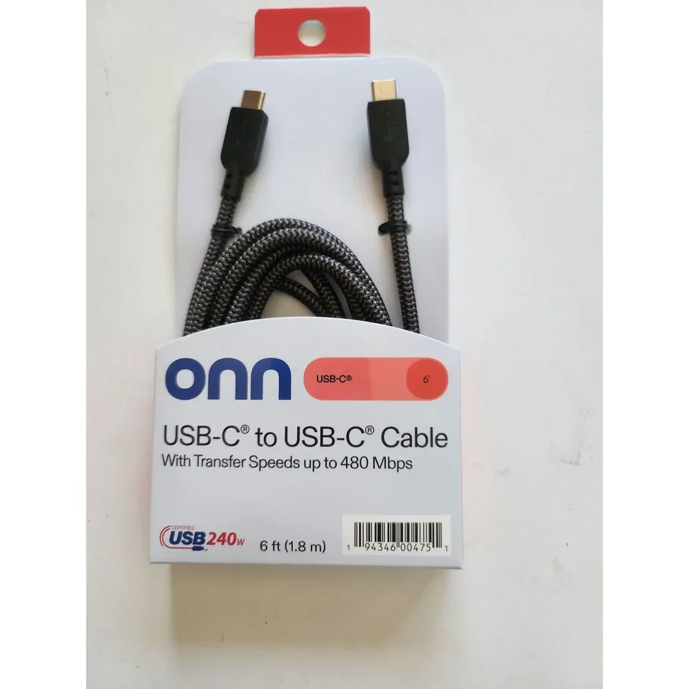 ONN 6-Foot USB-C to USB-C Cable for Fast Charging and Data Transfer, B24